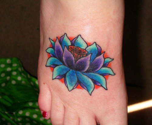 Blue Lotus Tattoo On Right Foot