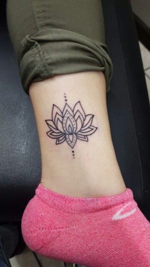 Outline Lotus Flower Tattoo On Leg