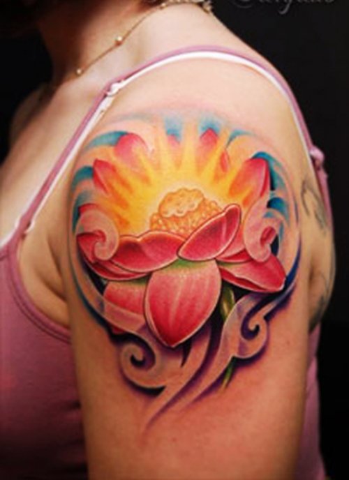 Left Shoulder Lotus Tattoo Picture