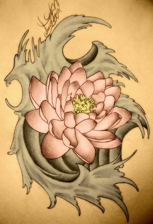 Floral Lotus Tattoo On Back
