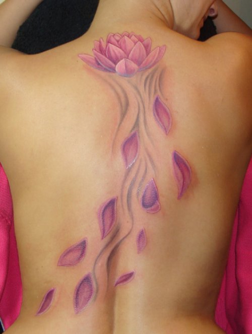 Pink Lotus Tattoo On Back