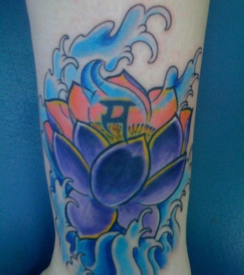 Blue Ink Lotus Flower Tattoo