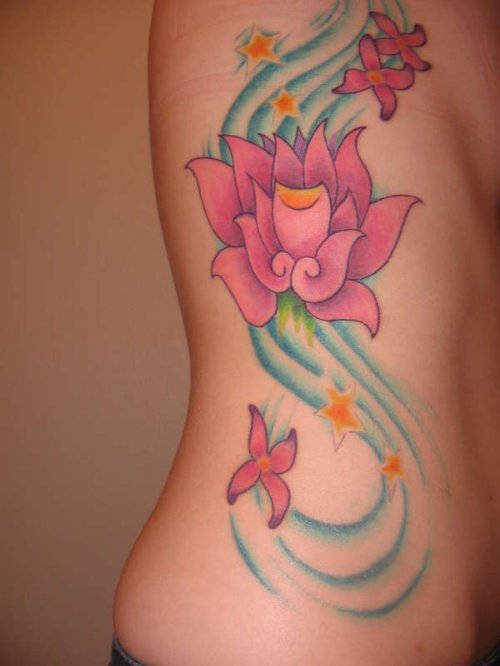 Cool Lotus Flower Tattoo On Rib Side