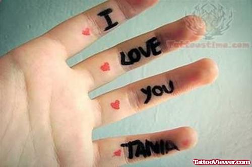 Wonderful Love Tattoo On Fingers