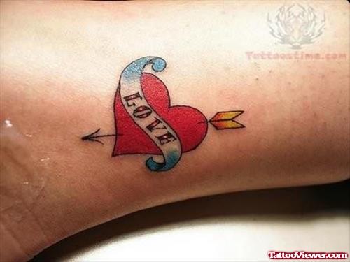 Love Heart Tattoo On Ankle