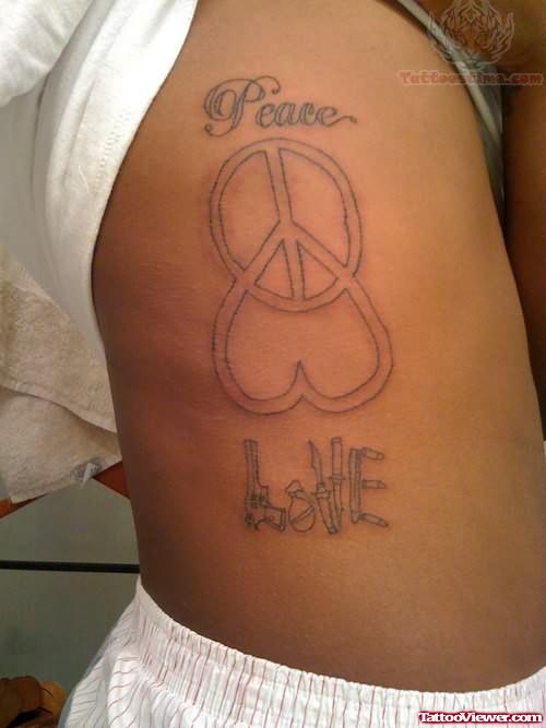 Heart And Love Tattoo On Rib