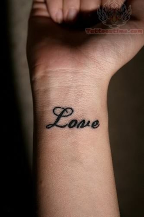 Black Ink Love Tattoo On Wrist