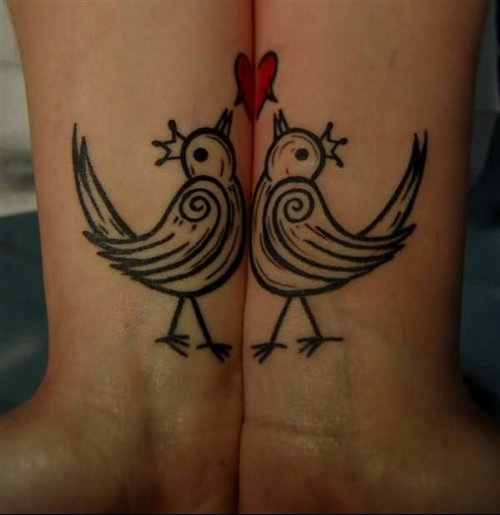 Couple Love Birds Tattoos On Wrist