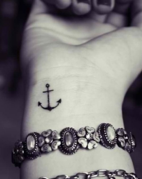 Tiny Anchor Love Tattoo On Wrist