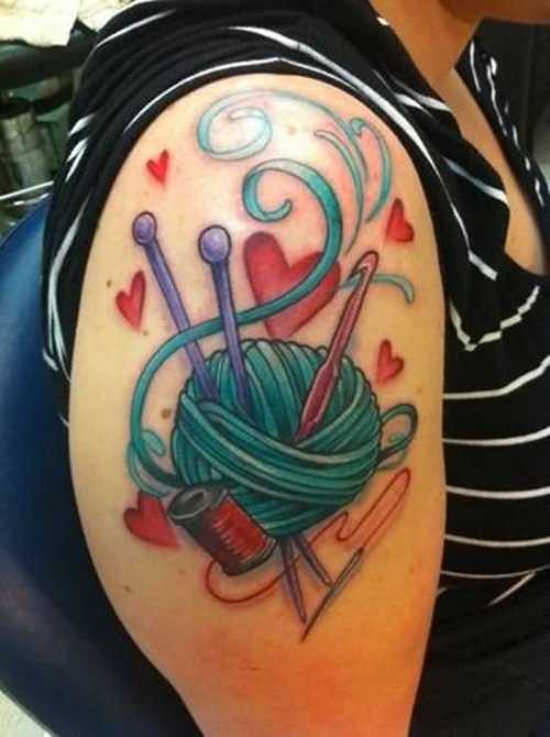 Color Love Tattoo On Right Shoulder