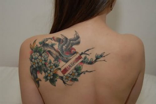 Girl Left Back Shoulder Love Tattoo