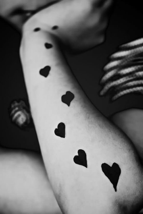 Black Ink Hearts Love Tattoo