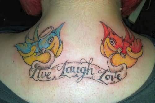 Live Laugh Love Banner And Love Birds Tattoo
