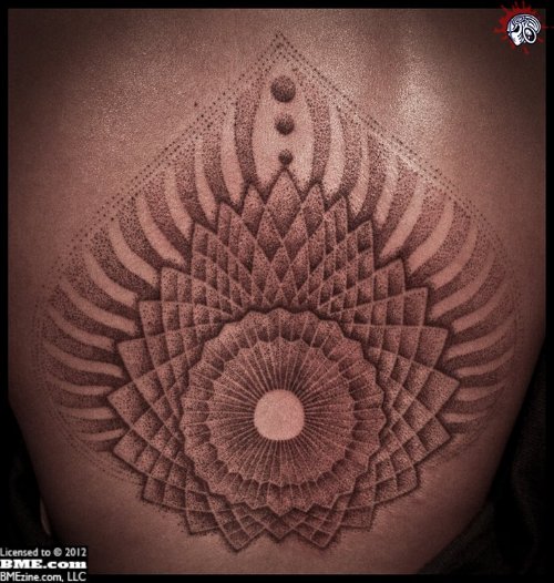 Awful Grey Ink Mandala Flower Tattoo On Back Body