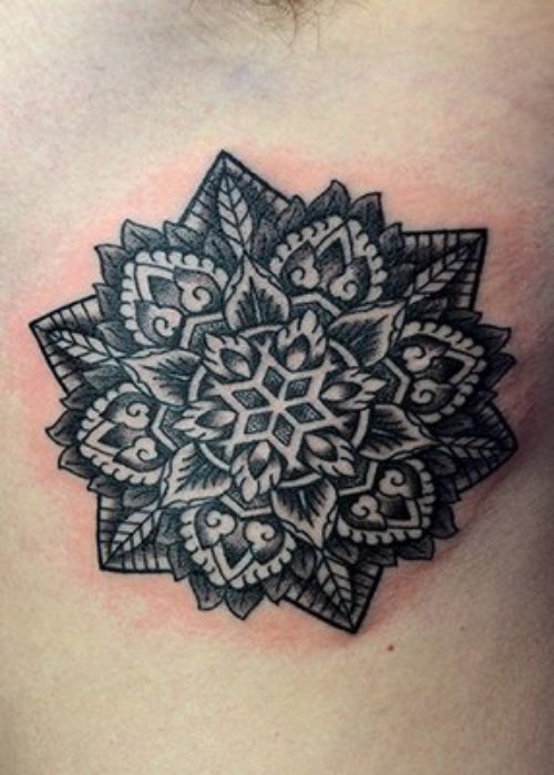 Amazing Grey Ink Mandala Flower Tattoo