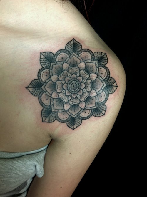 Mandala Flower Tattoo On Collarbone