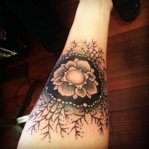 Mandala Flower Tattoo On Left Forearm