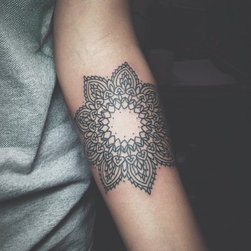 Left Arm Mandala Flower Tattoo