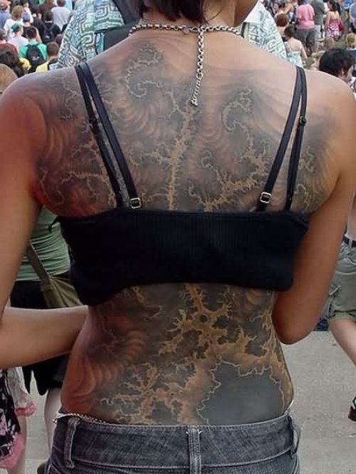 Girl Back Body Mandelbrot Tattoo