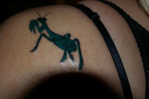Mantis Tattoo On Girl Left Back Shoulder