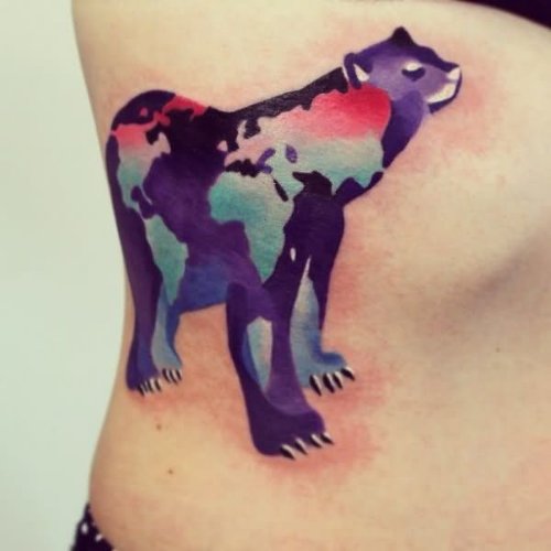 Animal With Map Tattoos On Side Rib