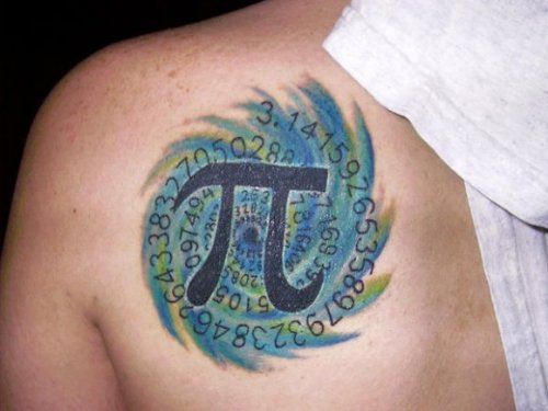 Math Numeric And Pi Tattoos On Back Shoulder