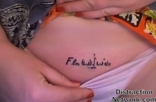 Girl Showing Her Math Tattoo On Hip