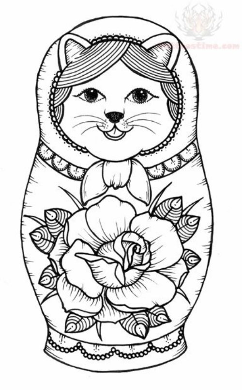 Kitty Matryoshka Doll Tattoo Design