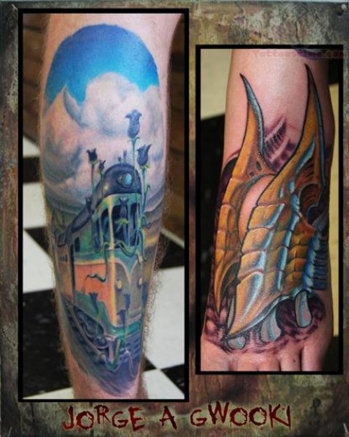 Color Mechanical Tattoo On Foot