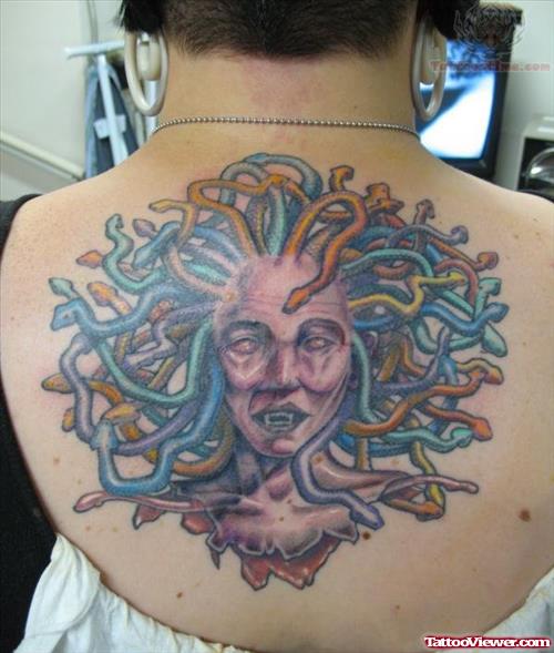 Medusa Upper Back Color Tattoo