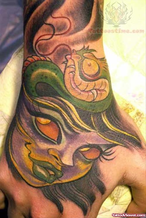 Snake Medusa Tattoo On Hand