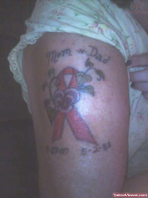 Mom & Dad - Memorial Flower And Ribbon Tattoo