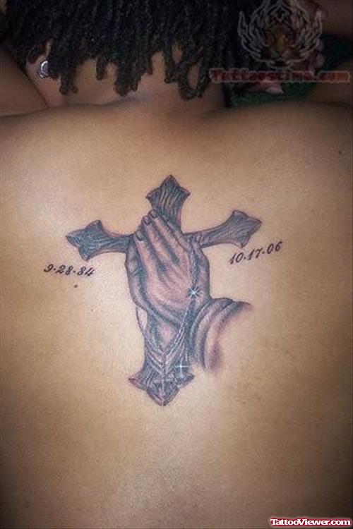 Praying Hands Memorial Tattoo On Back