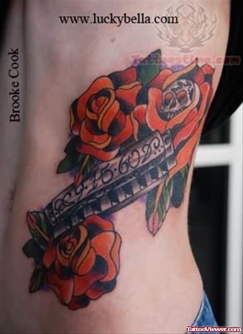 Memorial Roses Tattoos On Rib
