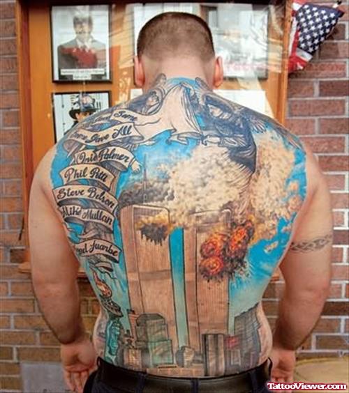 Memorial American Terrorist Attack Tattoo On Back