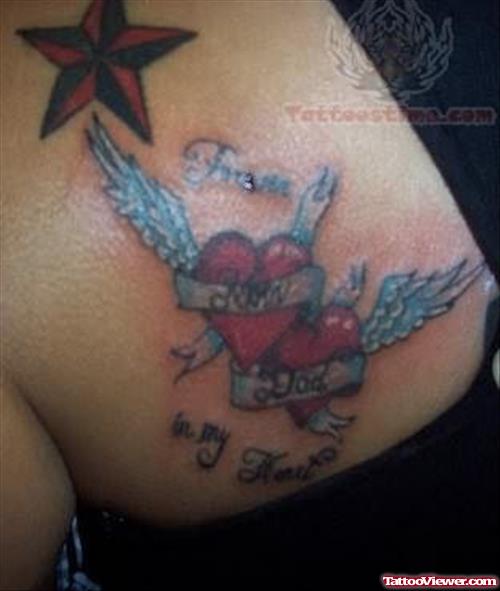 Back Shoulder Memorial Hearts Tattoo