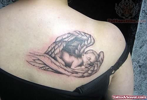 Back Shoulder Memorial Angel Tattoo
