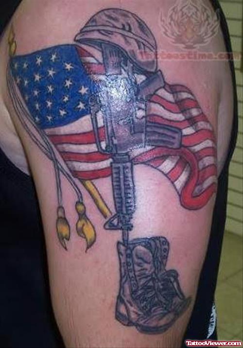 American Flag And Army Tattoo