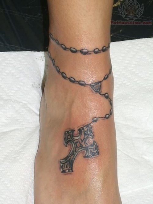 Rosary Memorial Tattoo on Foot