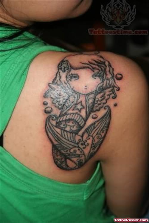 Cherub Mermaid Tattoo On Back