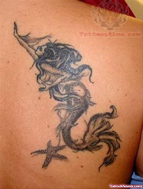 Mermaid Starfish Tattoo On Back