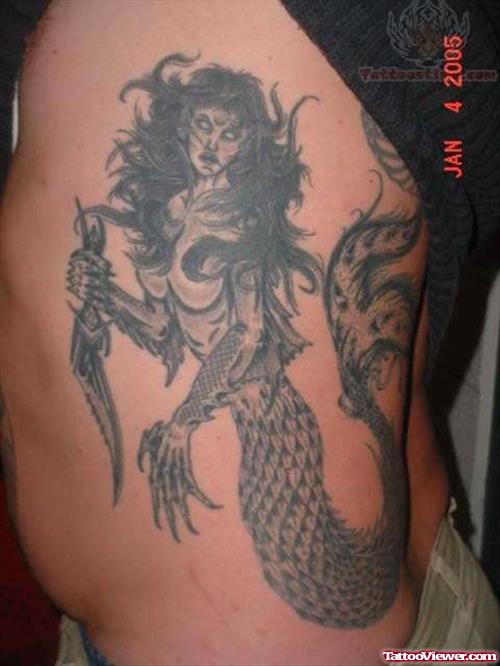 Mermaid Tattoo On Side Rib