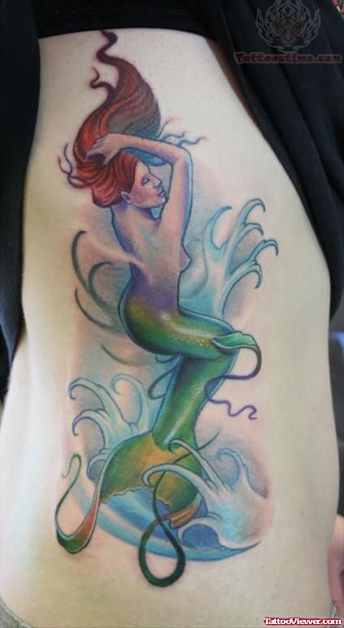Mermaid Tattoo On Side Ribs