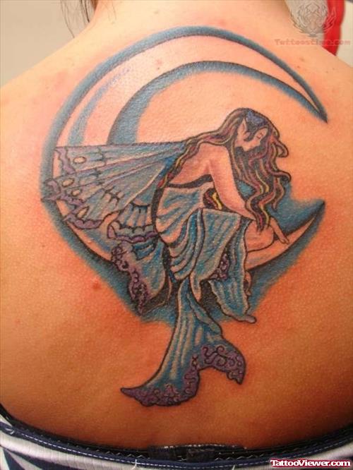 Moon And Mermaid Tattoo On Back