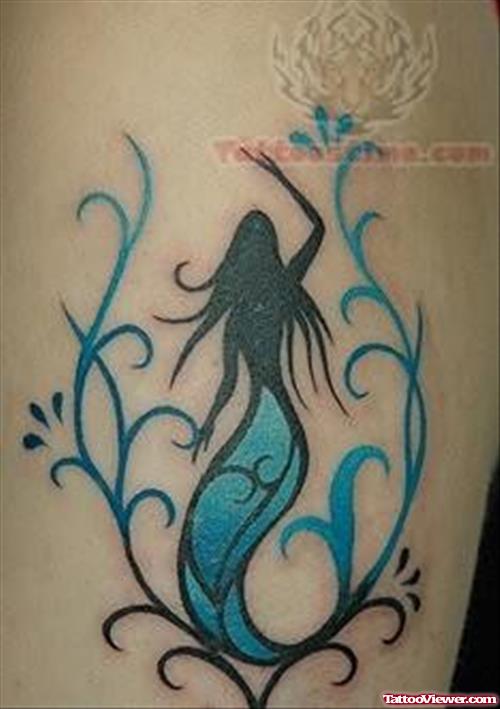 Blue Ink Mermaid Tattoo
