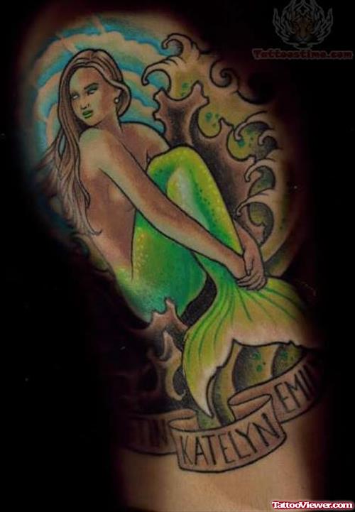 Green Ink Mermaid Tattoo Picture