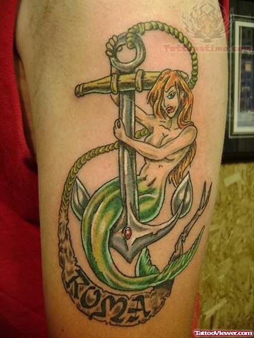 Anchor and Mermaid Tattoo