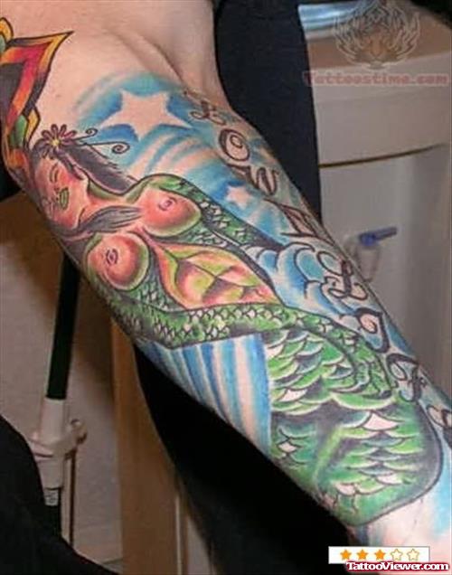 Mermaid Colorful Tattoo On Arm