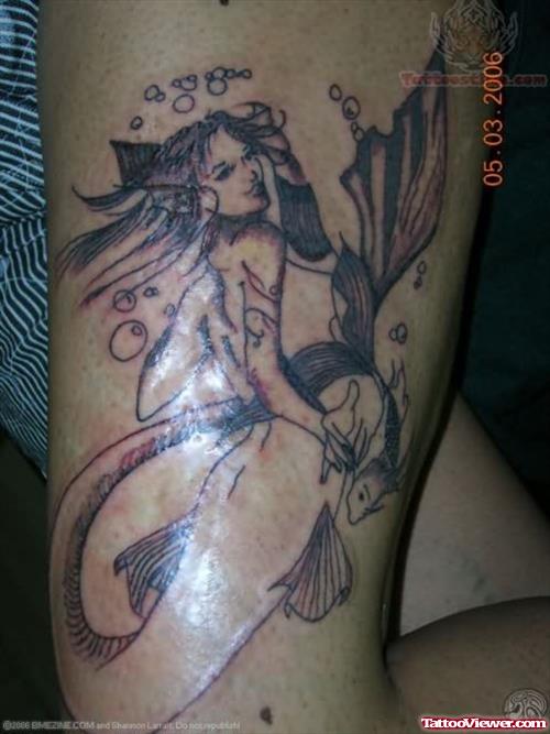 Amazing Mermaid Tattoo On Sleeve