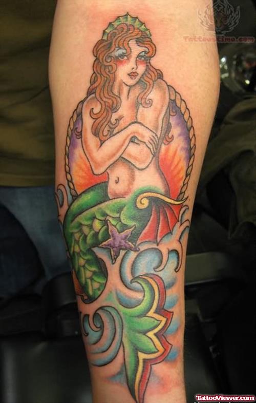 Green Ink Mermaid Tattoo